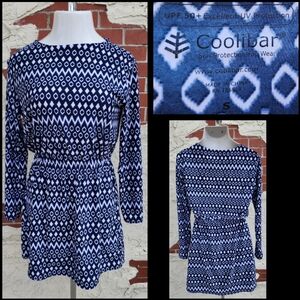 Small Coolibar Stretchy Long Sleeve Short Dress UPF 50+ Sun Protection Blue